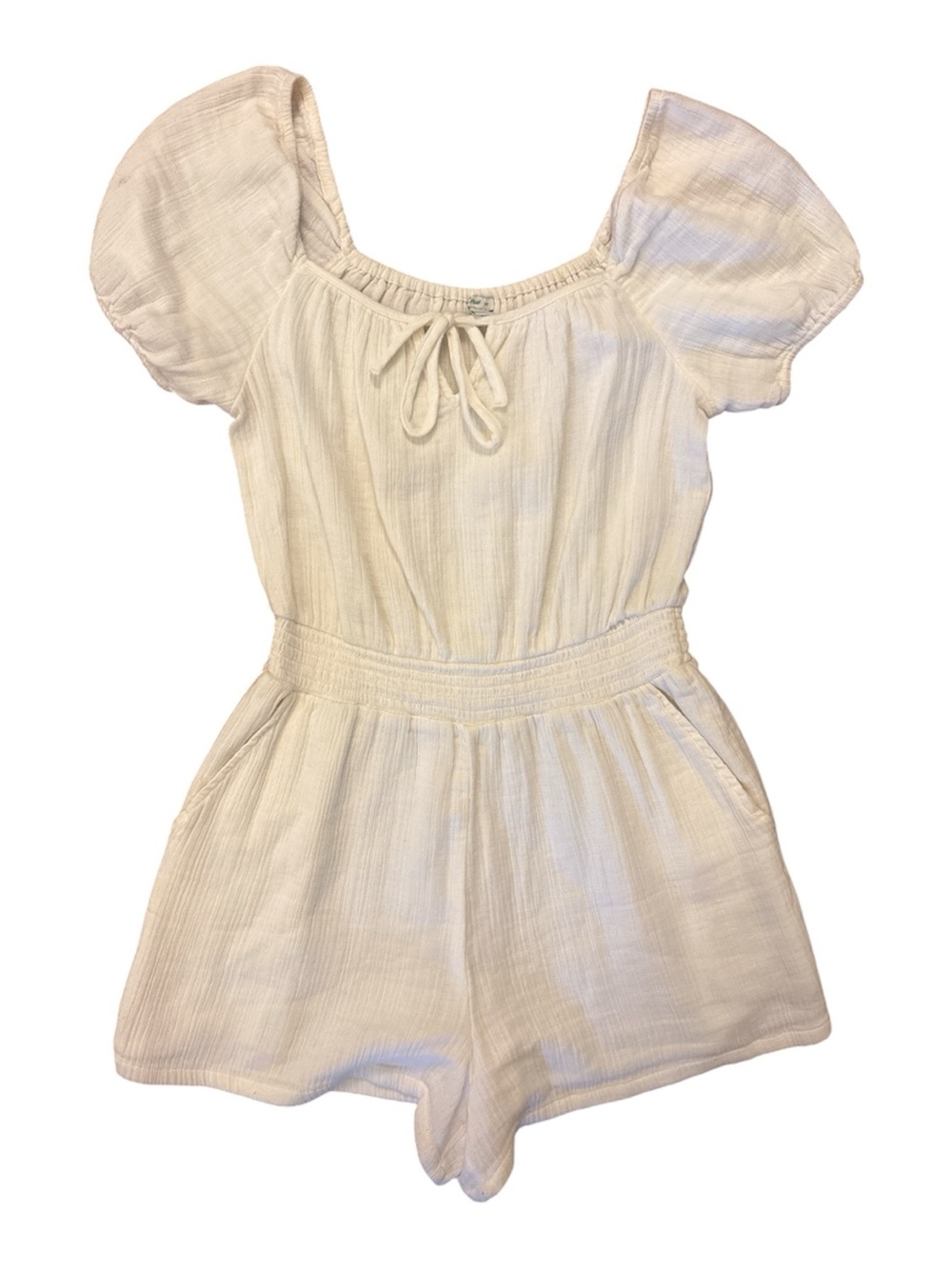 Aerie White 100% Cotton Gauze Romper Puff Sleeve Cottagecore Beach Size Small - Picture 2 of 10